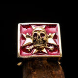 Excellent crafted Men's Pirate Skull Ring red Maltese Cross - Solid Brass - BikeRing4u