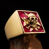 Excellent crafted Men's Pirate Skull Ring red Maltese Cross - Solid Brass - BikeRing4u