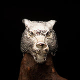 Excellent crafted shiny Men's Sterling Silver Werewolf Ring - BikeRing4u