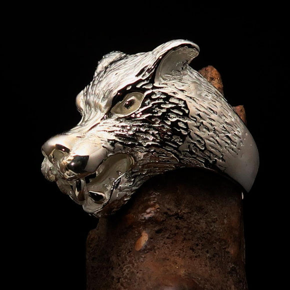 Excellent crafted shiny Men's Sterling Silver Werewolf Ring - BikeRing4u