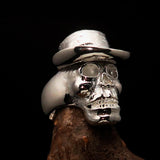 Excellent crafted shiny Men's Sterling Silver Cowboy Skull Ring - BikeRing4u