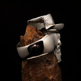 Excellent crafted shiny Men's Sterling Silver Cowboy Skull Ring - BikeRing4u