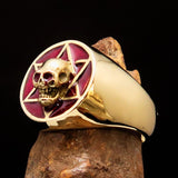 Excellent crafted Men's Biker Ring red Hebrew Skull - Solid Brass - BikeRing4u