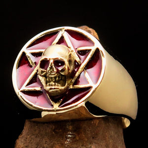 Excellent crafted Men's Biker Ring red Hebrew Skull - Solid Brass - BikeRing4u