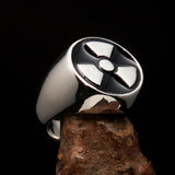 Perfectly crafted Men's Gamer Ring Radioactive Symbol Black - Sterling Silver - BikeRing4u