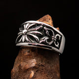 Nicely crafted domed Men's Fleur de Lis Ring Black - Sterling Silver - BikeRing4u