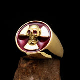 Excellent crafted Men's red Radioactive Skull Ring - Solid Brass - BikeRing4u