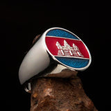 Perfectly crafted Men's round Flag Ring Cambodia - Sterling Silver - BikeRing4u