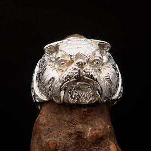Excellent crafted shiny Men's Male Bulldog Ring - Sterling Silver - BikeRing4u