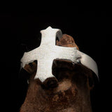 Excellent crafted minimalistic two tone Coptic Cross Ring - matte Sterling Silver - BikeRing4u