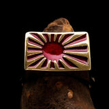 Perfectly crafted Men's Japanese War Flag Ring Red Raising Sun - Solid Brass - BikeRing4u