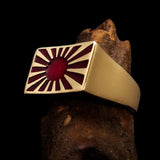 Perfectly crafted Men's Japanese War Flag Ring Red Raising Sun - Solid Brass - BikeRing4u