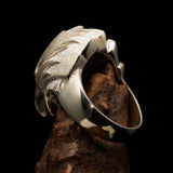 Excellent crafted Men's Falcon Head Ring - Matte Finished Sterling Silver - BikeRing4u