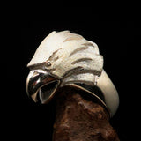 Excellent crafted Men's Falcon Head Ring - Matte Finished Sterling Silver - BikeRing4u