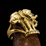 Stunning Men's Brass Animal Ring ancient three headed Elephant - BikeRing4u