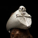 Excellent crafted Men's Ring Bone Cross R.I.P Skull matte finish - Sterling Silver - BikeRing4u