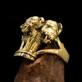 Stunning Men's Brass Animal Ring ancient three headed Elephant - BikeRing4u
