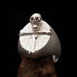 Excellent crafted Men's Ring Bone Cross R.I.P Skull matte finish - Sterling Silver - BikeRing4u