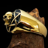 Excellent crafted domed Men's black Hexagram Skull Ring - solid Brass - BikeRing4u
