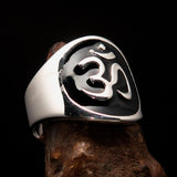 Excellent crafted Men's black Aum Buddhist Ring - Sterling Silver - BikeRing4u