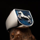 Perfectly crafted Men's Ring Horse Coat of Arms Blue - Sterling Silver - BikeRing4u