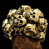 Men's Brass Costume Biker Ring 13 Skulls Graveyard Party - BikeRing4u