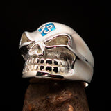 Excellent Crafted Men's blue Number 13 Gnome Skull Ring - Sterling Silver - BikeRing4u