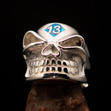 Excellent Crafted Men's blue Number 13 Gnome Skull Ring - Sterling Silver - BikeRing4u