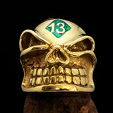 Excellent Crafted Men's green Number 13 Gnome Skull Ring - solid Brass - BikeRing4u