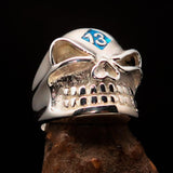 Excellent Crafted Men's blue Number 13 Gnome Skull Ring - Sterling Silver - BikeRing4u