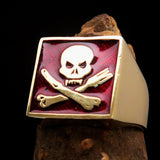 Perfectly crafted Men's Chef Skull Ring Crossed Fork Knife Red - Solid Brass - BikeRing4u