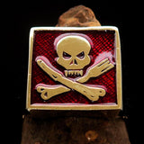 Perfectly crafted Men's Chef Skull Ring Crossed Fork Knife Red - Solid Brass - BikeRing4u