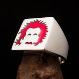 Excellent crafted Men's red Man with Beard Ring - Sterling Silver - BikeRing4u