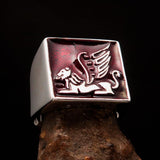 Perfectly crafted Men's Ring winged red Lion of Venice - Sterling Silver - BikeRing4u
