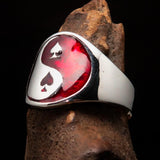 Excellent crafted Men's red Spades Yin Yang Poker Ring - Sterling Silver - BikeRing4u