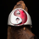 Excellent crafted Men's red Spades Yin Yang Poker Ring - Sterling Silver - BikeRing4u