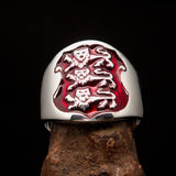 Excellent crafted Men's red 3 Lions Coat of Arms Ring - Sterling Silver - BikeRing4u