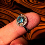 Sterling Silver Solitaire Band Ring with round Cut Blue Zircon and 23 CZ - Size 6.5 - BikeRing4u