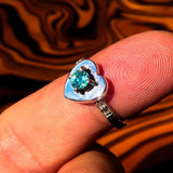 Heart shaped Sterling Silver Solitaire Ring with round Cut Blue Zircon 4 CZ - Size 5.75 - BikeRing4u