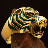 Excellent crafted Men's Animal Ring Male Tiger Green - Brass - BikeRing4u