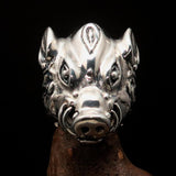Excellent crafted Animal Ring Boar Wild Pig - antiqued Sterling Silver - BikeRing4u