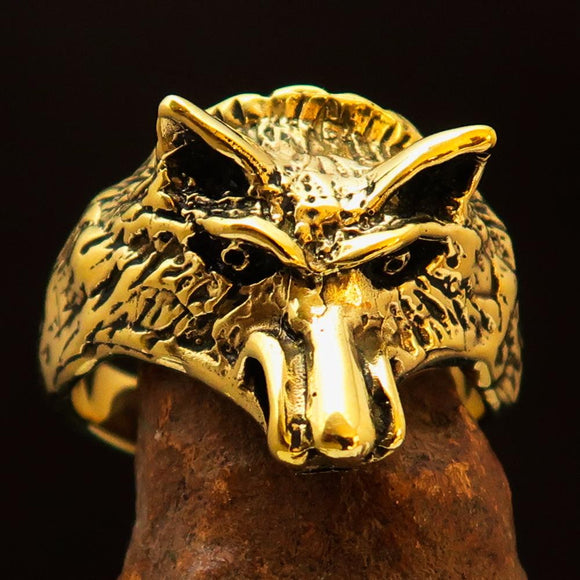 Excellent crafted Men's Animal Ring Coyote Antiqued - Brass - BikeRing4u