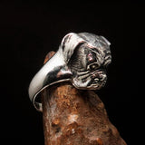 Perfectly crafted Men's Boxer Dog Ring - antiqued Sterling Silver - BikeRing4u