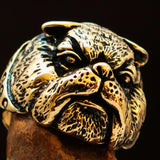 Excellent crafted Men's Animal Ring Bulldog Antiqued - Brass - BikeRing4u