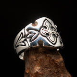 Excellent Crafted Men's Sterling Silver Fleur de Lis Lily Ring - BikeRing4u