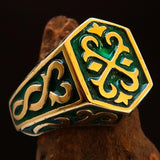 Excellent crafted Men's Celtic Crest Ring Green Enamel - Brass - BikeRing4u