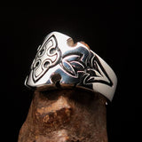 Excellent Crafted Men's Sterling Silver Fleur de Lis Lily Ring - BikeRing4u