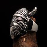 Excellent crafted Men's horned Viking Warrior Ring - antiqued Sterling Silver - BikeRing4u