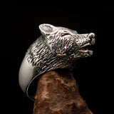 Perfectly crafted Men's howling Wolf Ring - antiqued Sterling Silver - BikeRing4u