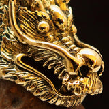 Excellent crafted Men's Animal Ring Big Dragon Head Antiqued - Brass - BikeRing4u